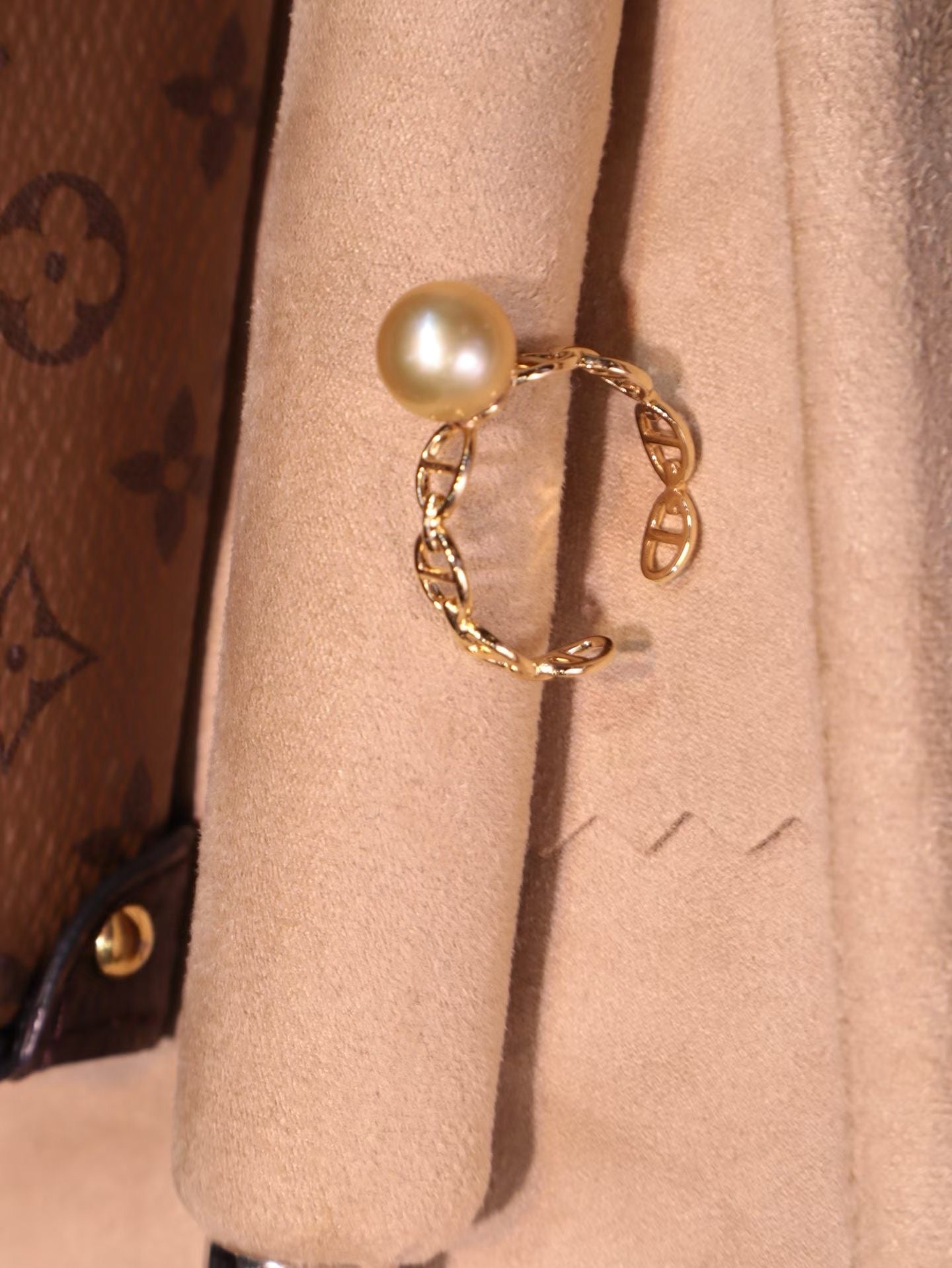 Natural South Sea Golden Pearl Open Ring in 18K Gold