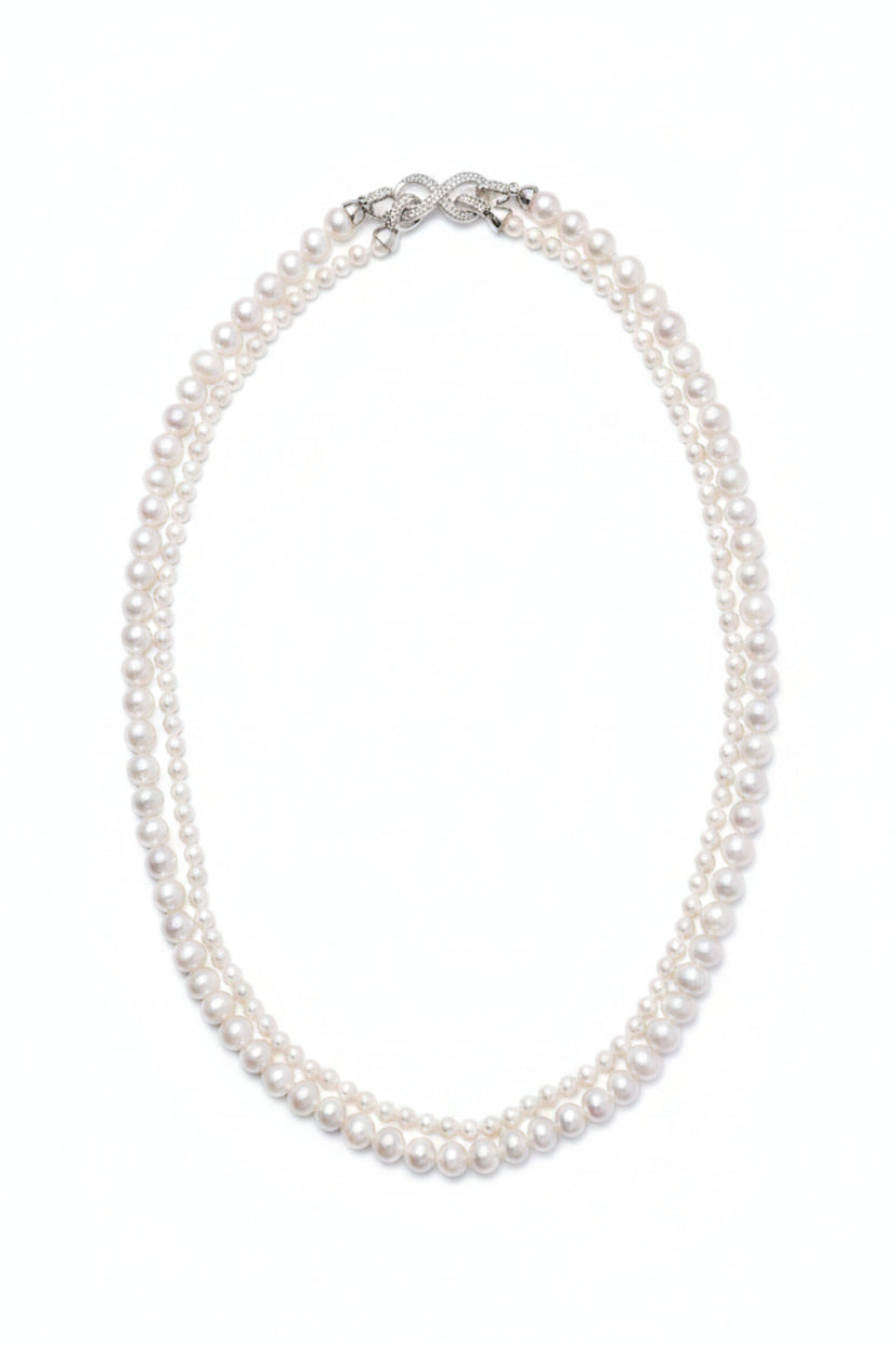 Versatile Double-row natural freshwater pearl necklace with an S925 sterling silver clasp