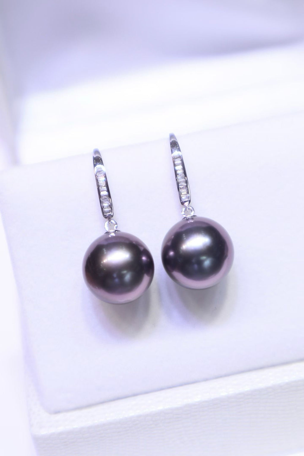 18K White Gold Diamond-Set 11.7mm Tahitian Black Pearl Earrings