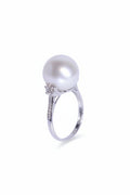12.4mm Australian South Sea Pearl Ring in 18K White Gold with Diamond Accents