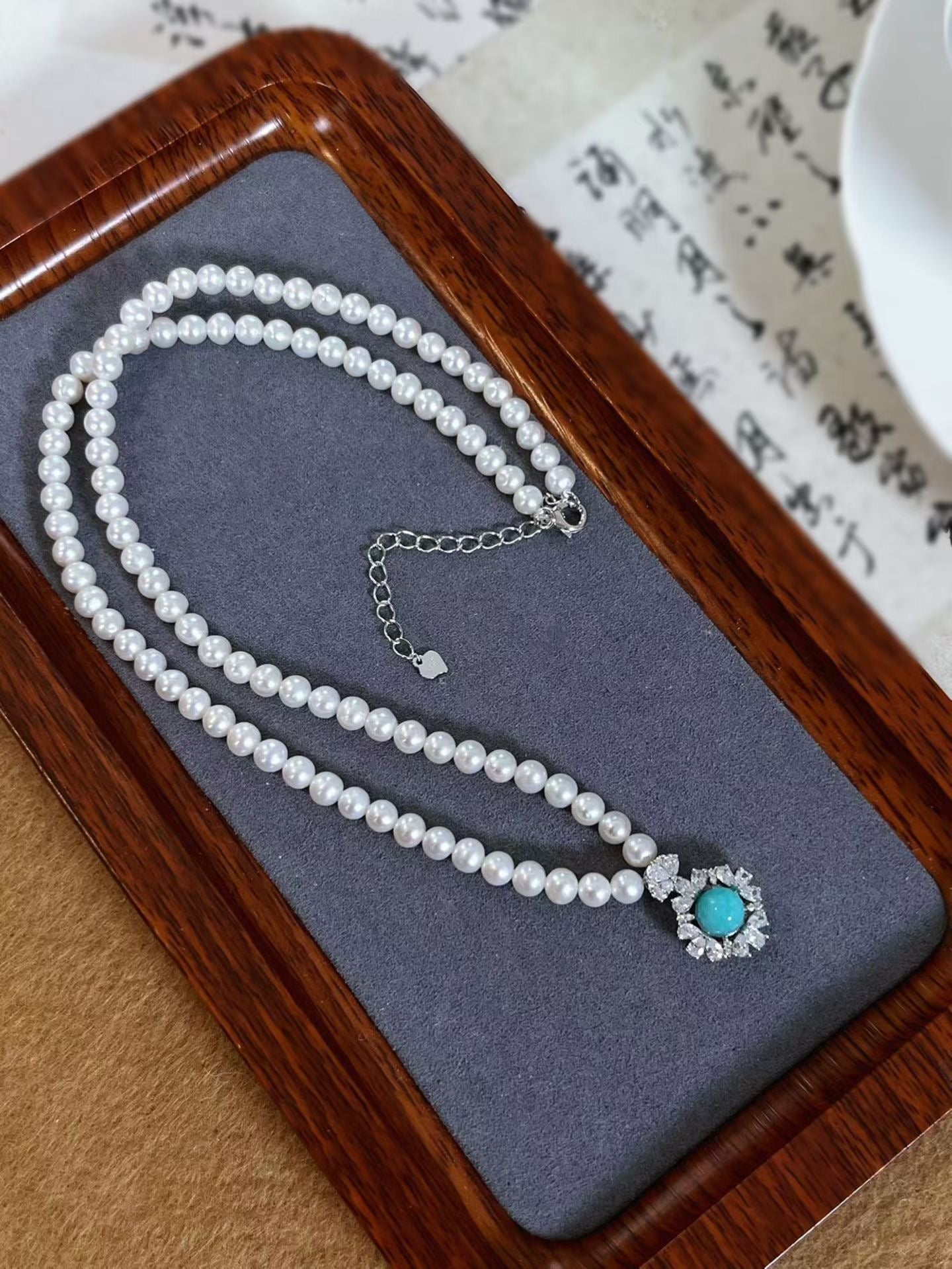Freshwater Pearl Necklace with Amazonite Pendant