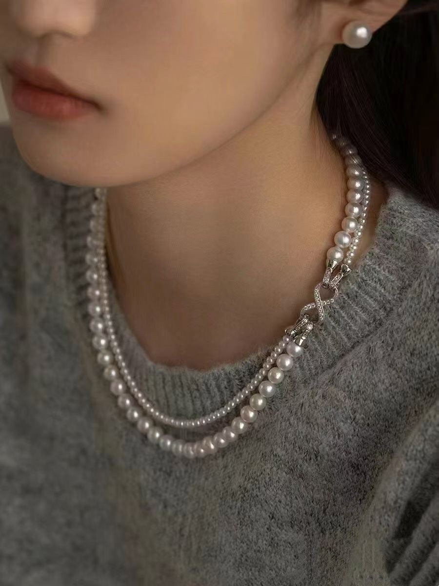 Versatile Double-row natural freshwater pearl necklace with an S925 sterling silver clasp