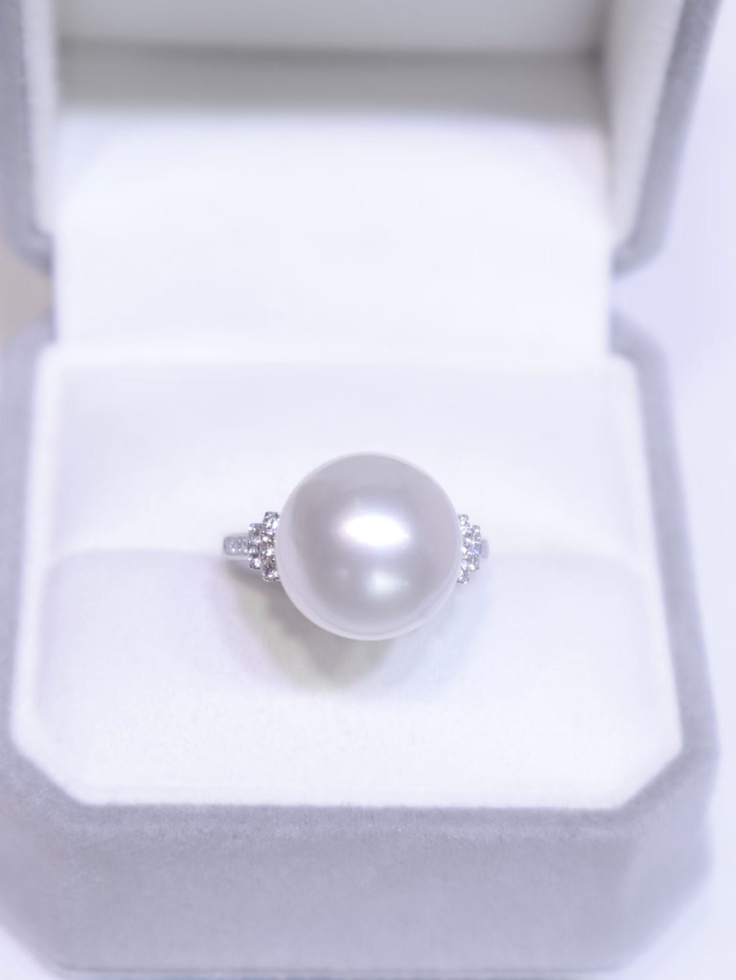12.4mm Australian South Sea Pearl Ring in 18K White Gold with Diamond Accents