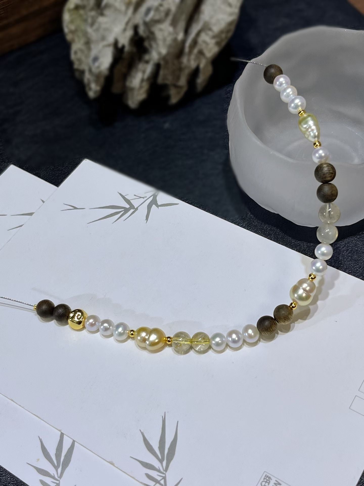 South Sea Baroque Gold Pearl & Agarwood Bracelet