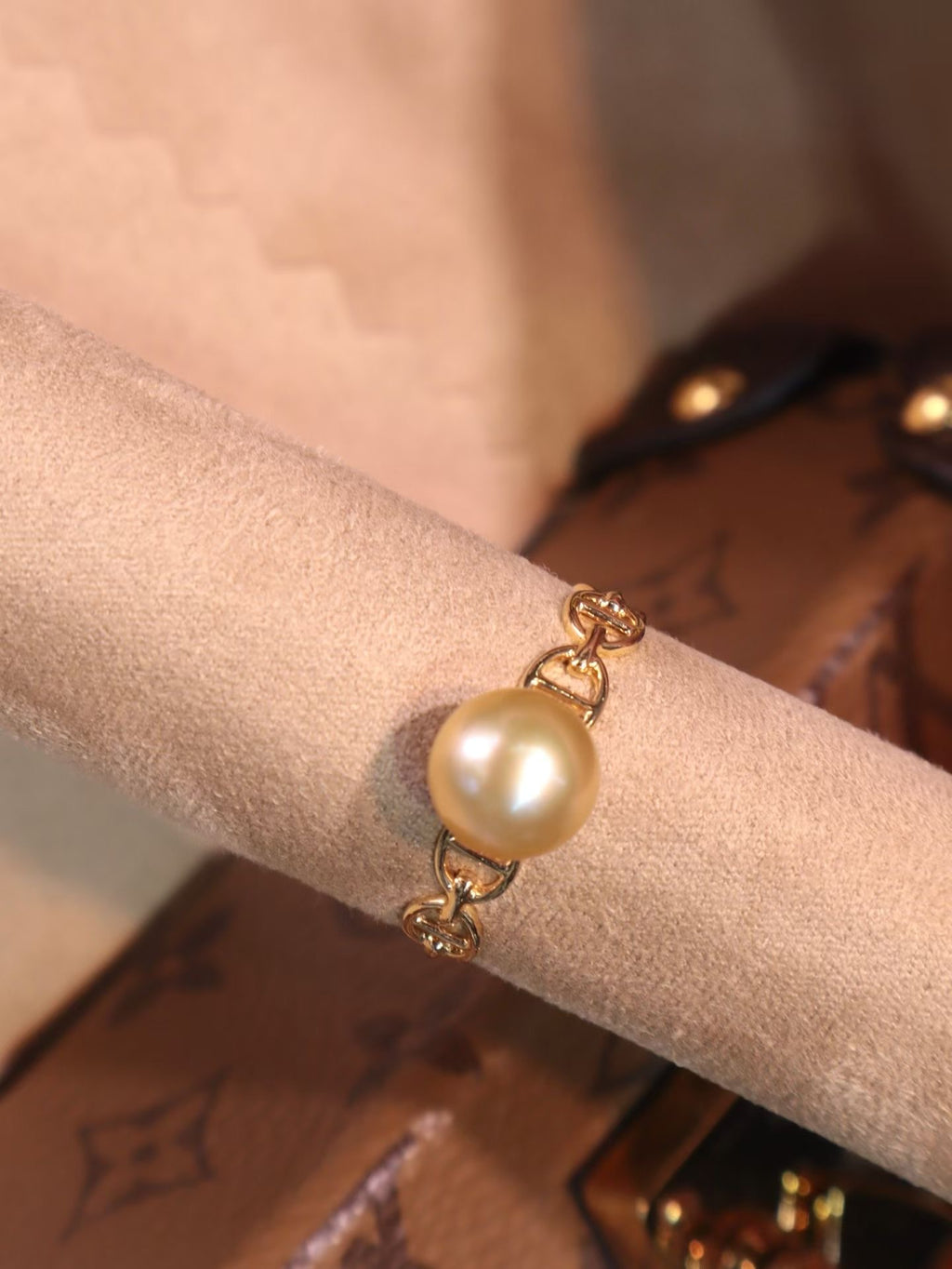 Natural South Sea Golden Pearl Open Ring in 18K Gold