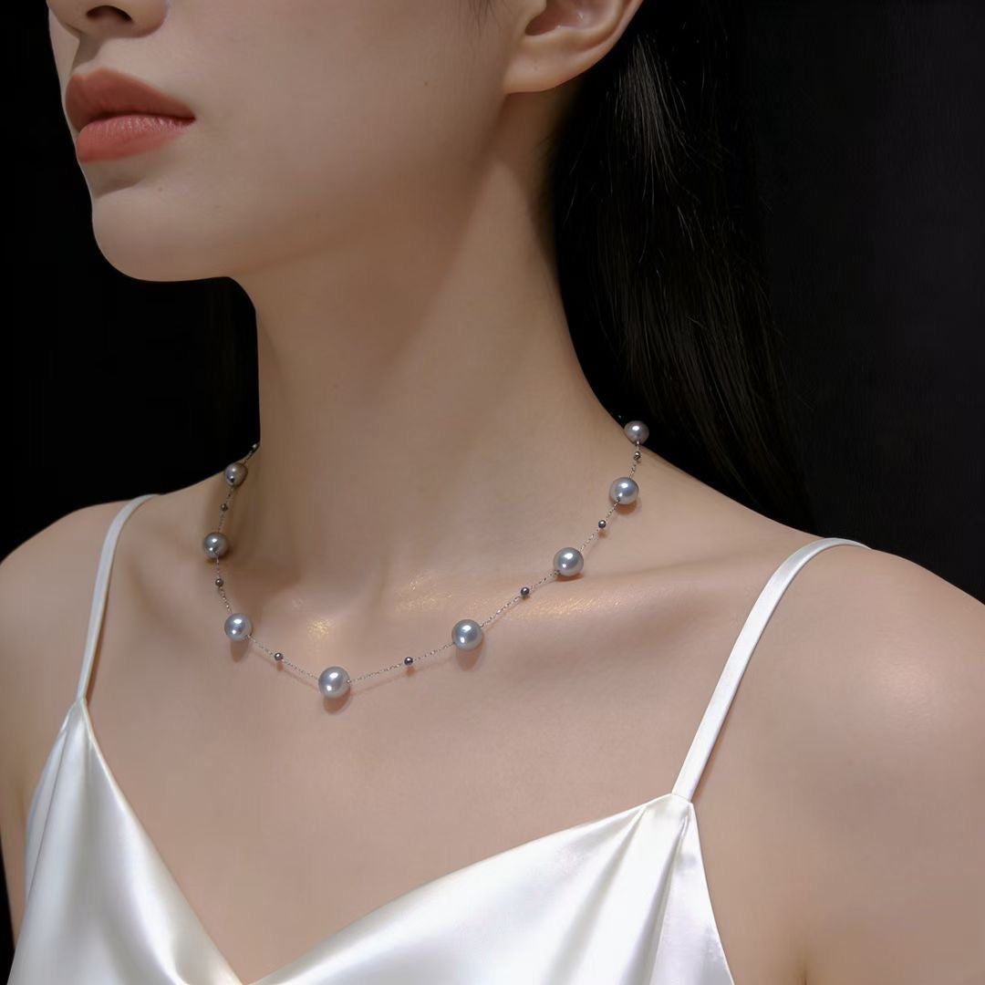 Starry Madama Akoya Pearl 18K White Gold Necklace