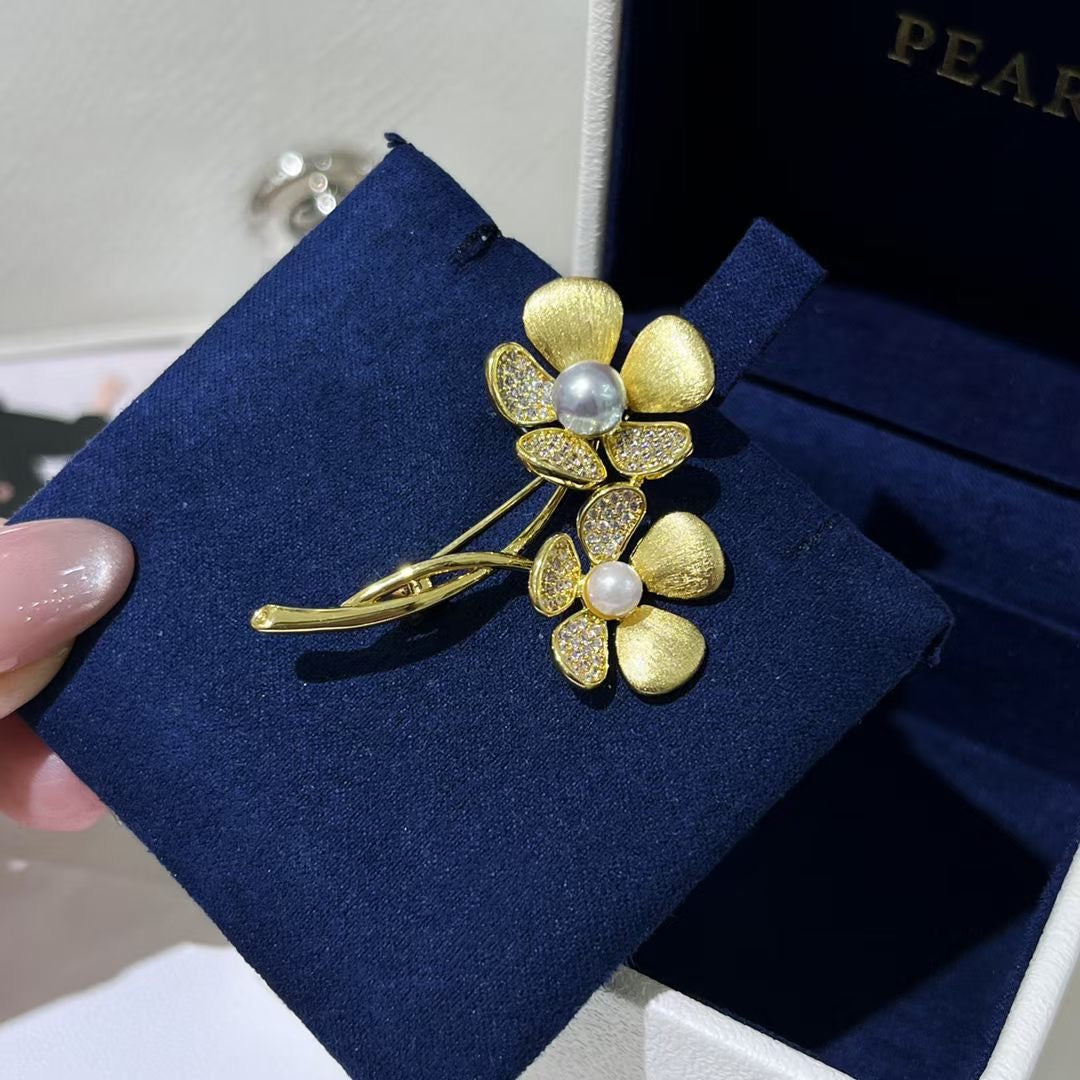 Golden Floral Freshwater Pearl Brooch