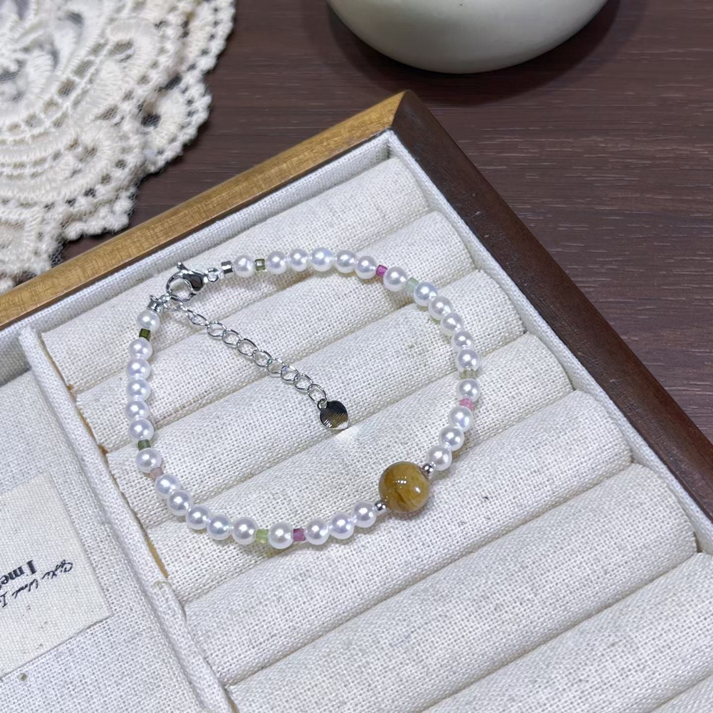 Natural Tourmaline and Freshwater Pearl Bracelet