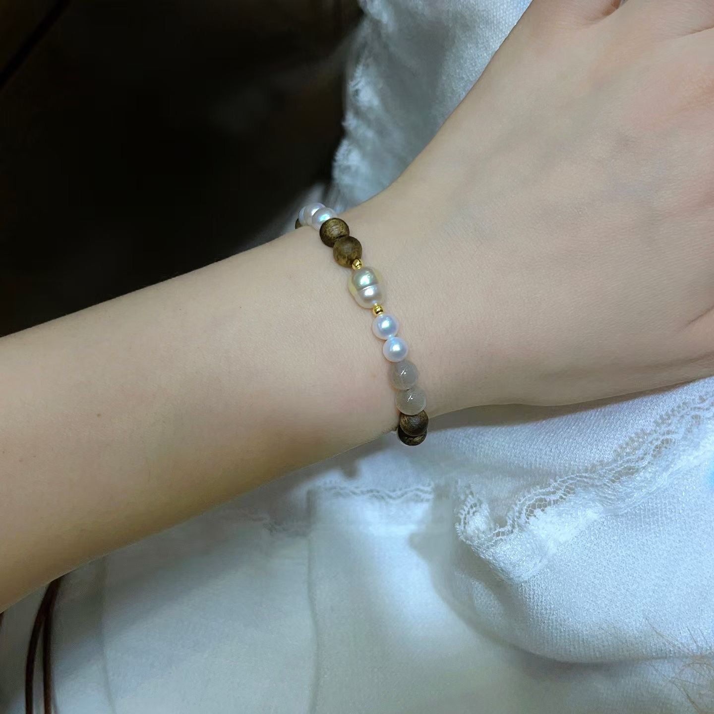 South Sea Baroque Gold Pearl & Agarwood Bracelet