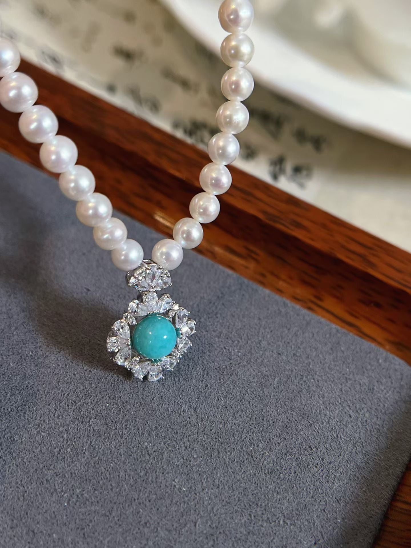 Freshwater Pearl Necklace with Amazonite Pendant
