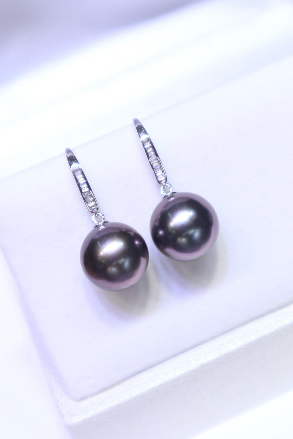 18K White Gold Diamond-Set 11.7mm Tahitian Black Pearl Earrings