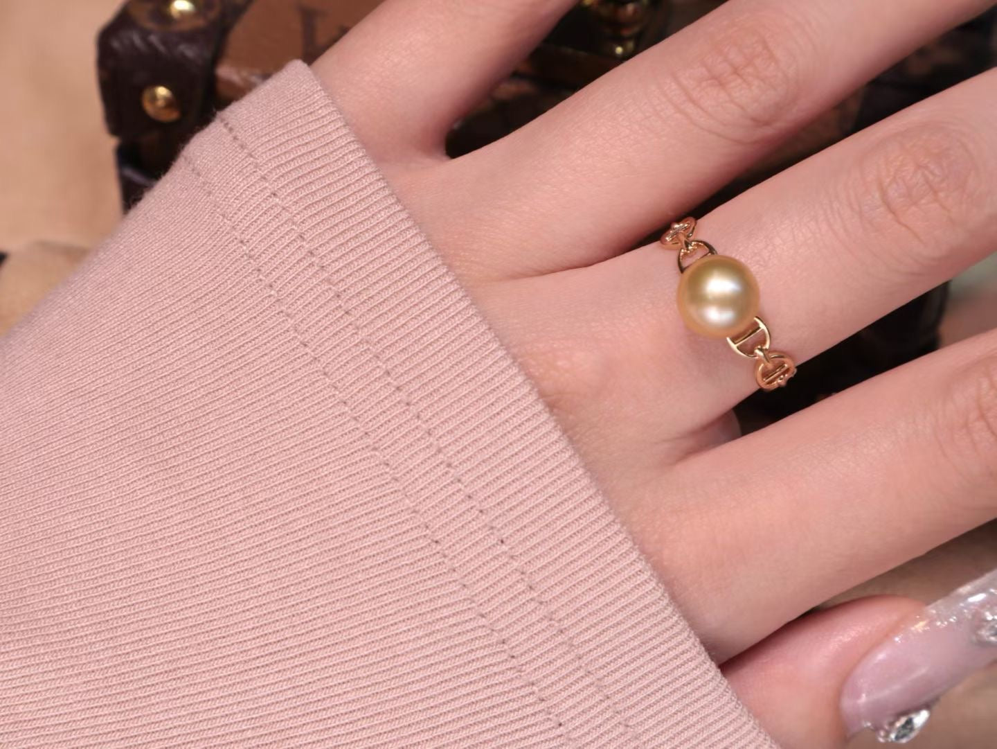 Natural South Sea Golden Pearl Open Ring in 18K Gold