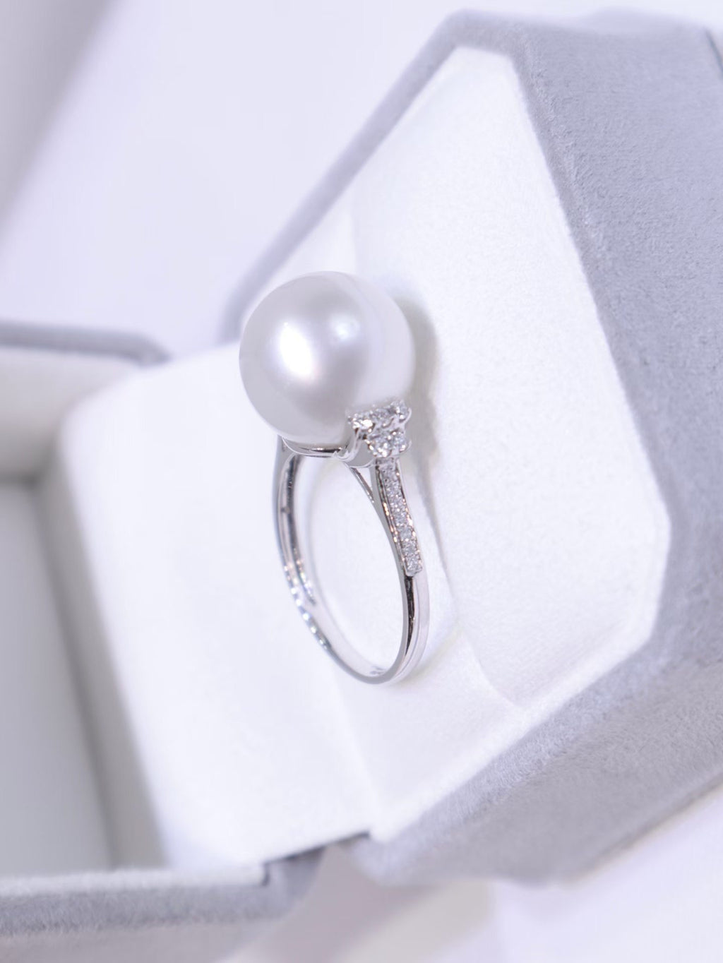 12.4mm Australian South Sea Pearl Ring in 18K White Gold with Diamond Accents