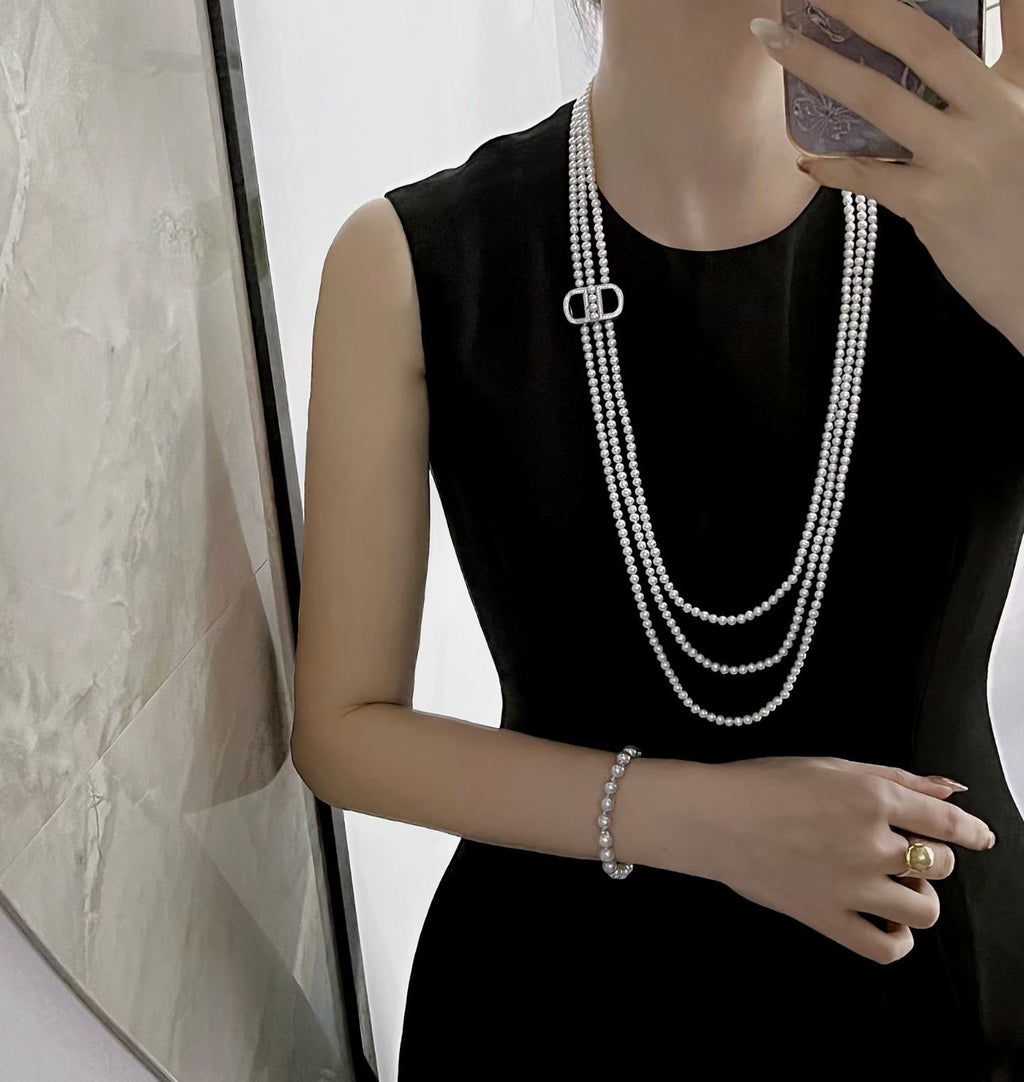 Multi-Layer Natural Freshwater Pearl Long Necklace