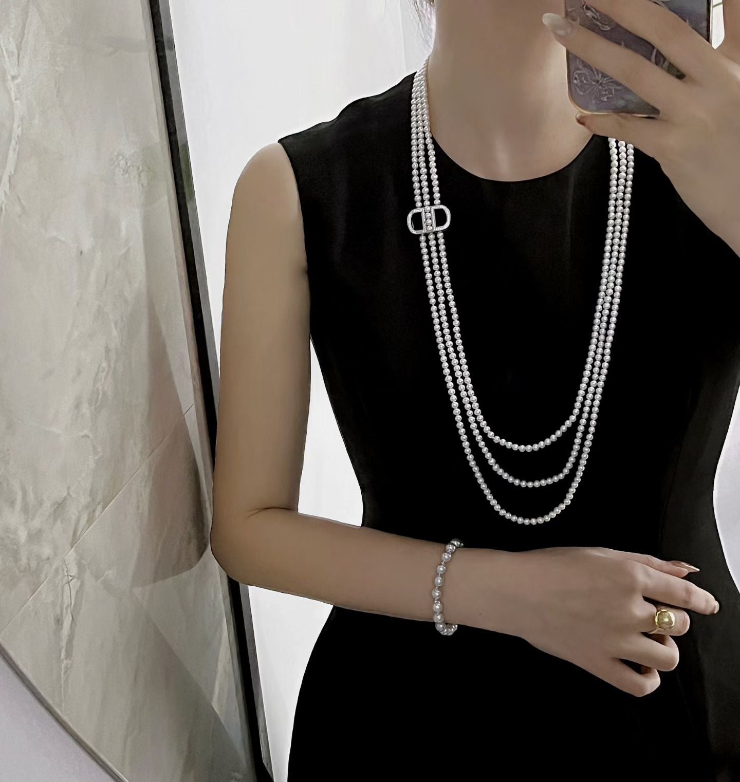 Multi-Layer Natural Freshwater Pearl Long Necklace