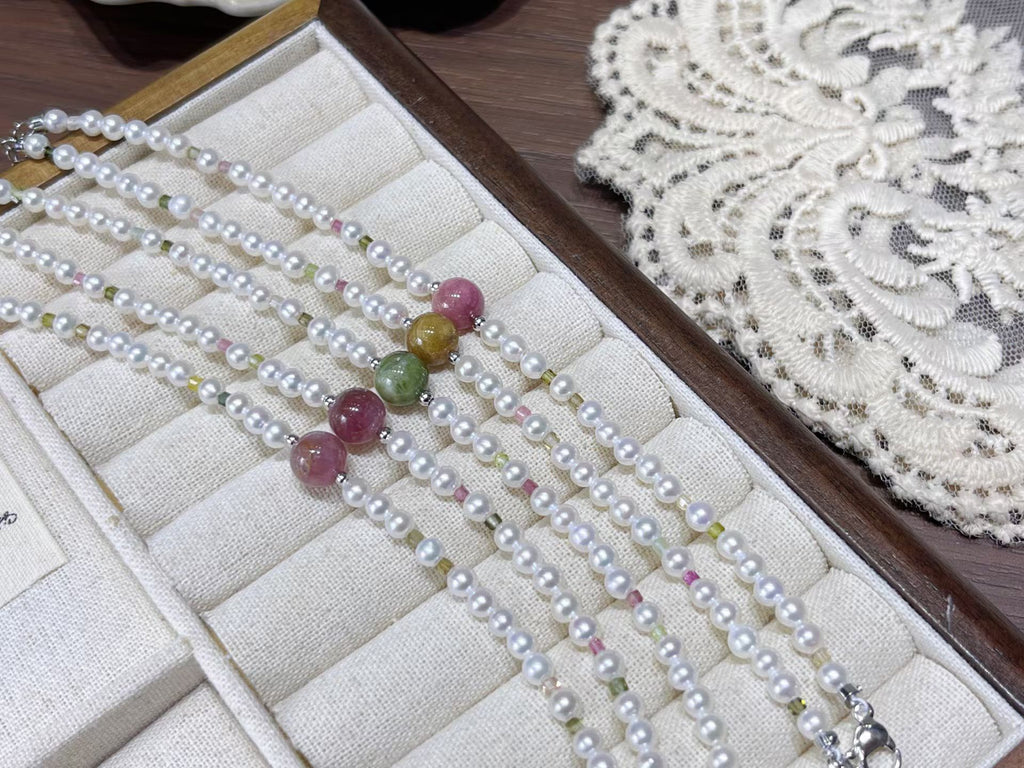 Natural Tourmaline and Freshwater Pearl Bracelet