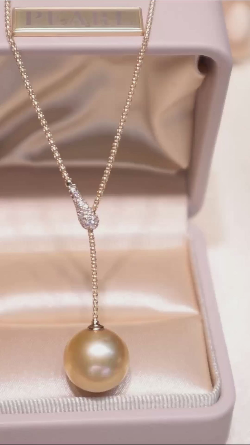 14.1mm Natural South Sea Golden Pearl Pendant Necklace in 18K Gold with Diamond Accents