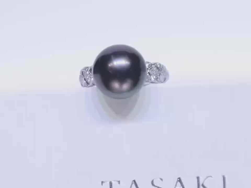 11mm Tahitian Black Pearl Ring in 18K White Gold with Diamond Accents