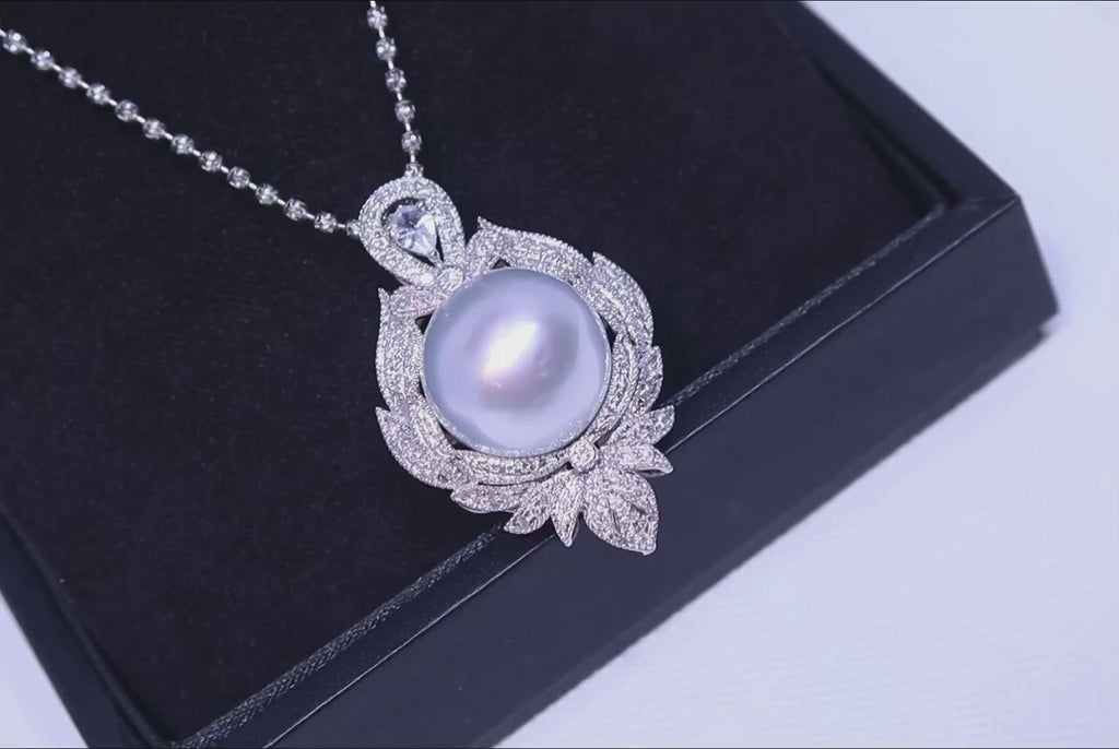 Australian South Sea Pearl Pendant Necklace in 18K White Gold with Diamond Accents