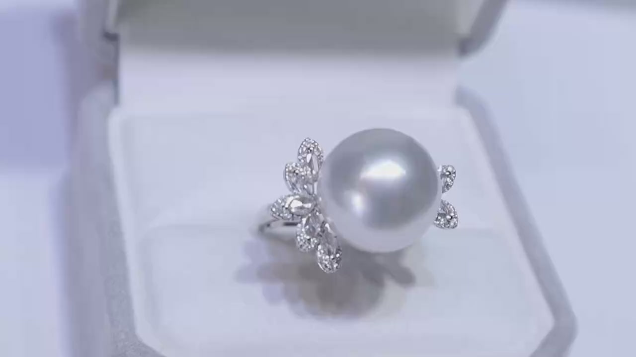18K White Gold Diamond-Set 12.7mm Australian South Sea Pearl Ring