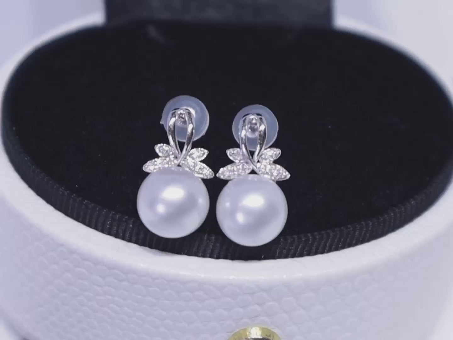 18K White Gold Diamond Butterfly Australian South Sea Pearl Stud Earrings