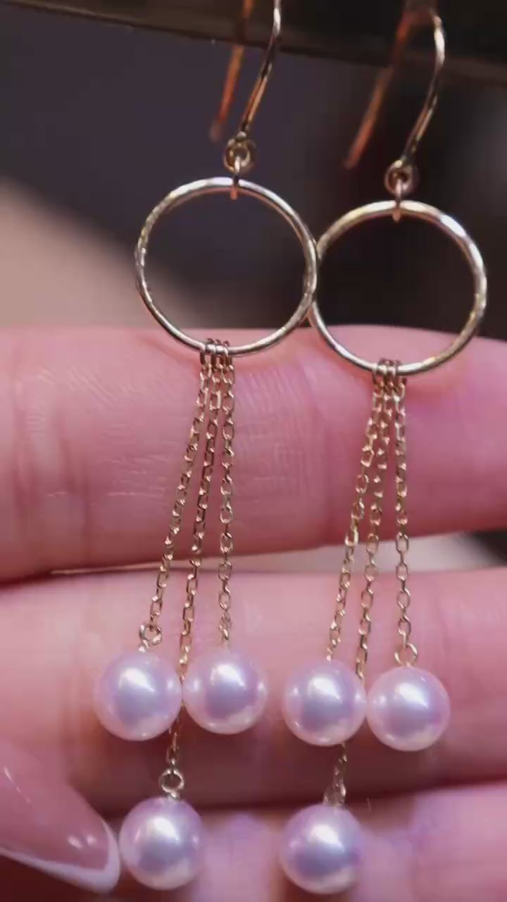 6–6.6mm Akoya Pearl Drop Earrings in 18K Gold